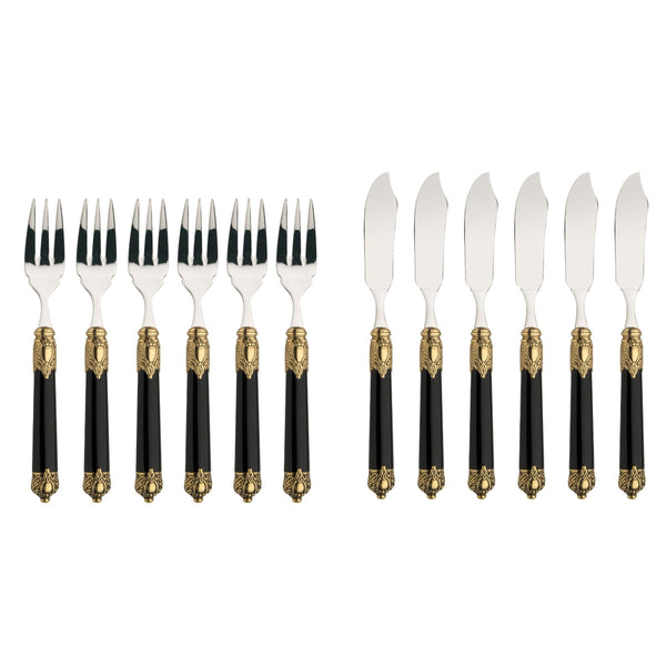 Rinascimento Antique Gold 12 Pieces Fish Set in Gift Box - Black-Casa Bugatti USA