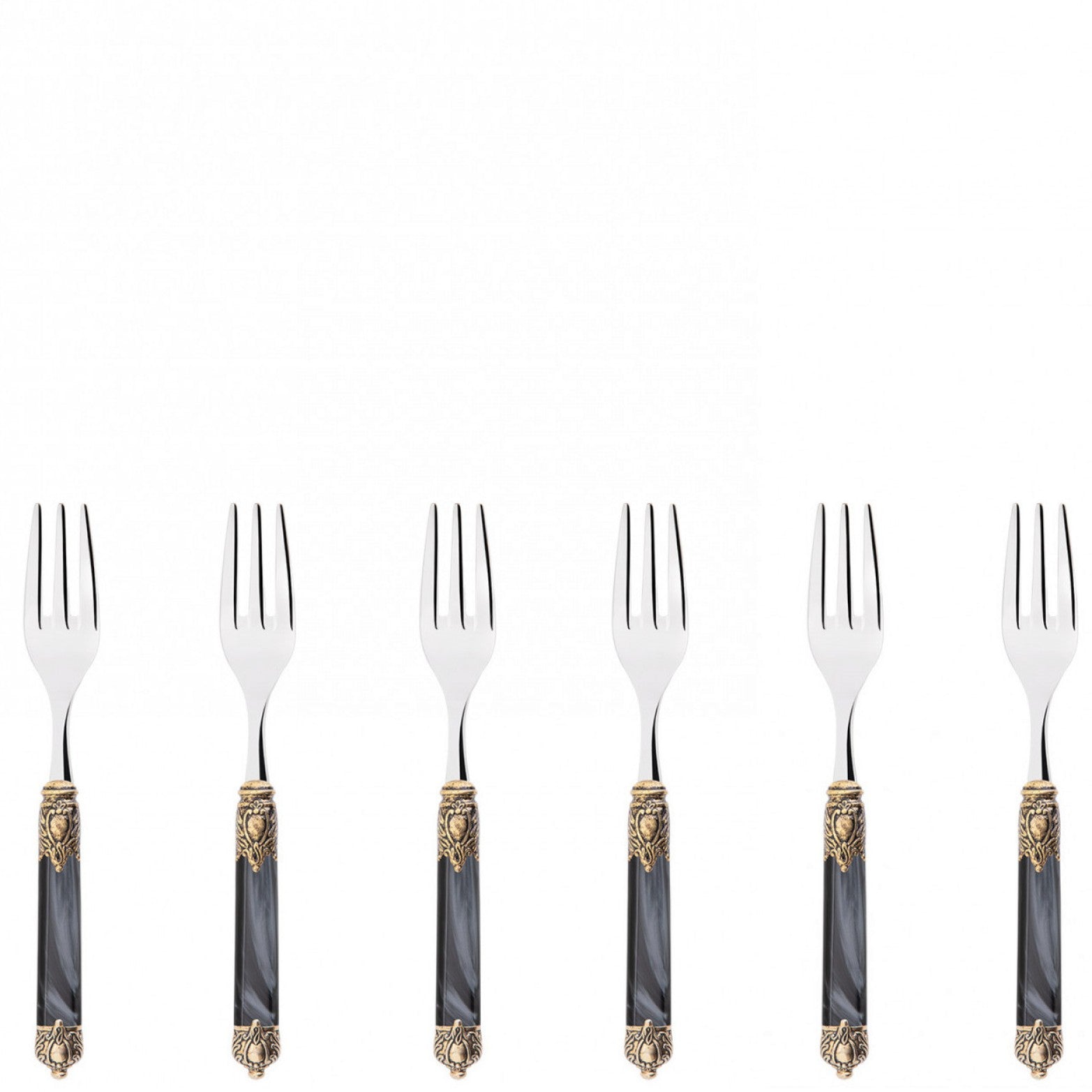 Rinascimento Antique Gold Cocktail Cake Forks Set, Charcoal — Casa Bugatti
