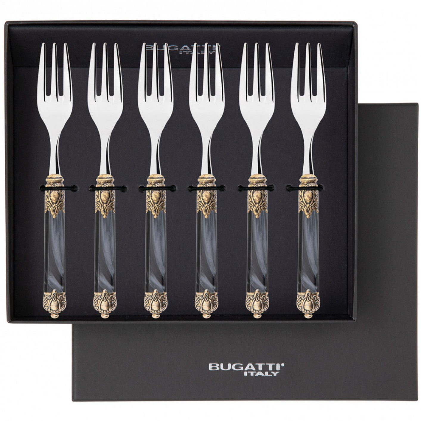 Rinascimento Antique Gold Cocktail Cake Forks Set, Charcoal — Casa Bugatti