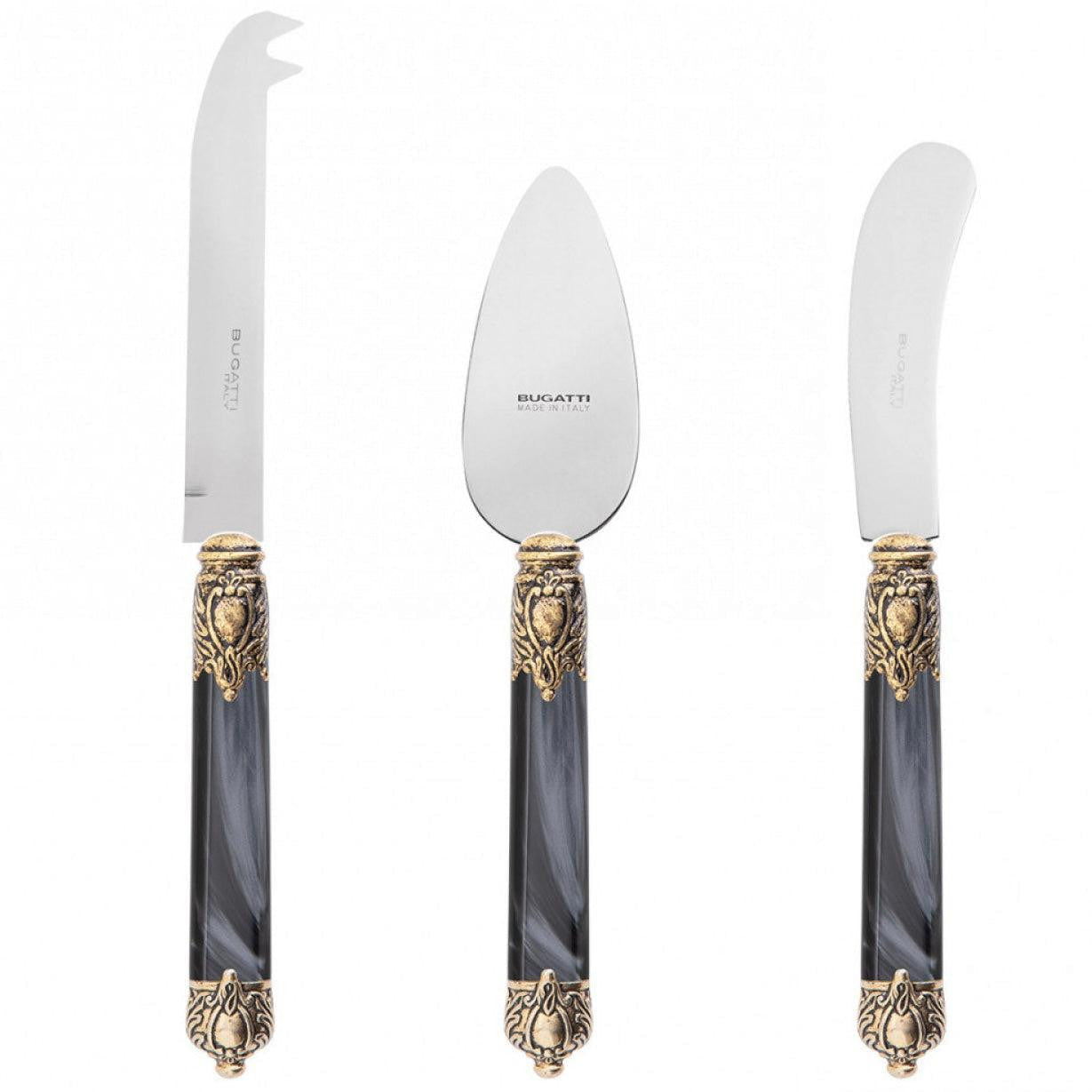 Rinascimento Antique Gold Cheese Knives Set in Gift Box - Charcoal-Casa Bugatti USA