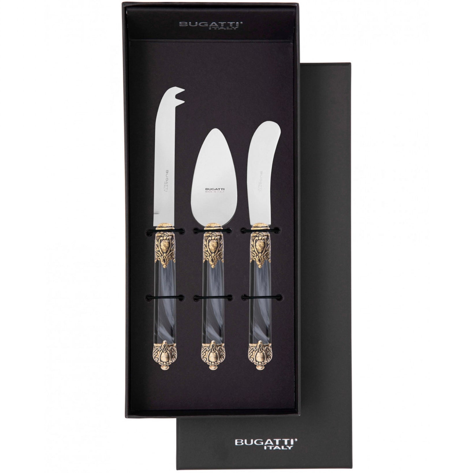 Rinascimento Antique Gold Cheese Knives Set in Gift Box - Charcoal-Casa Bugatti USA