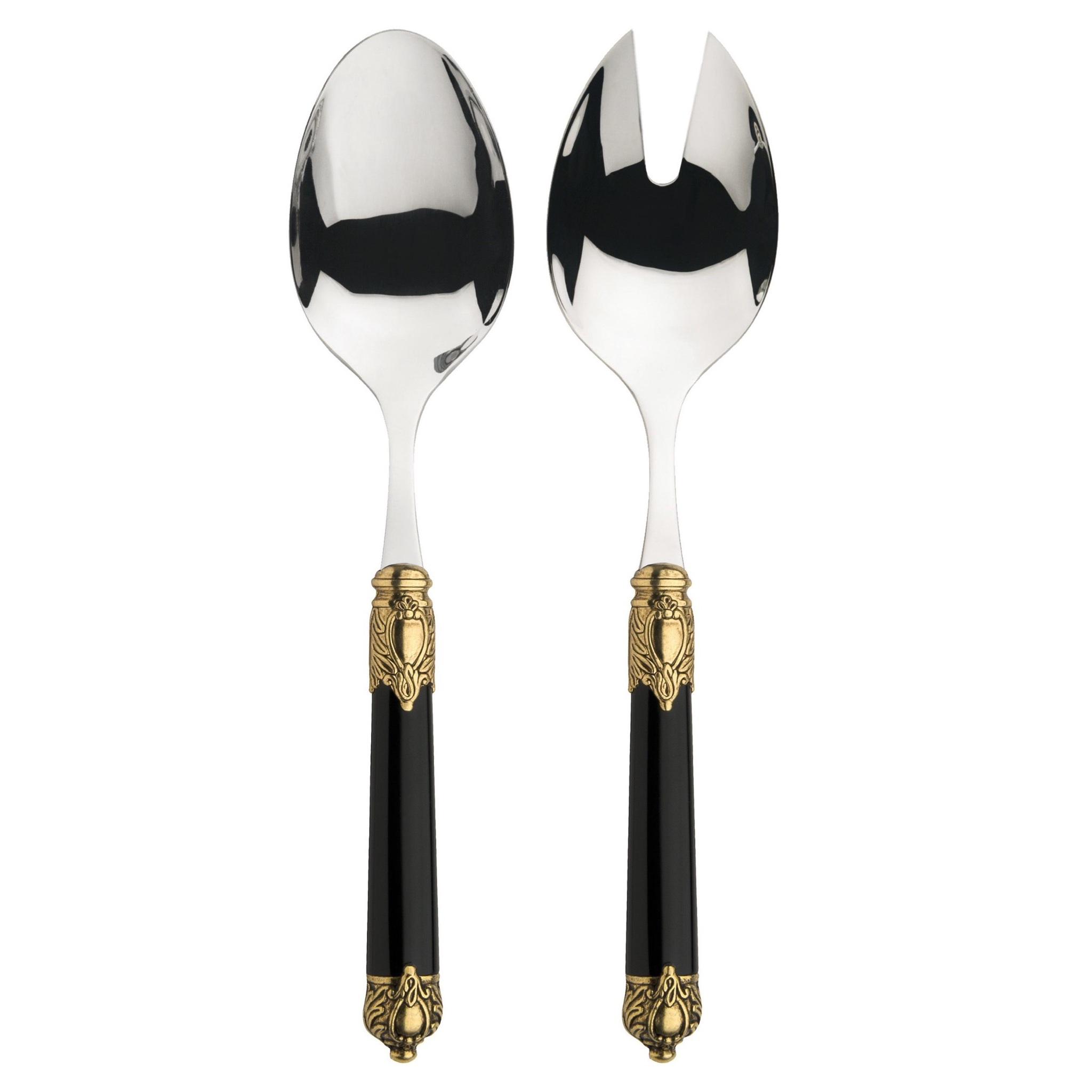 Rinascimento 2 Piece Salad Serving Set gold / black-Casa Bugatti USA