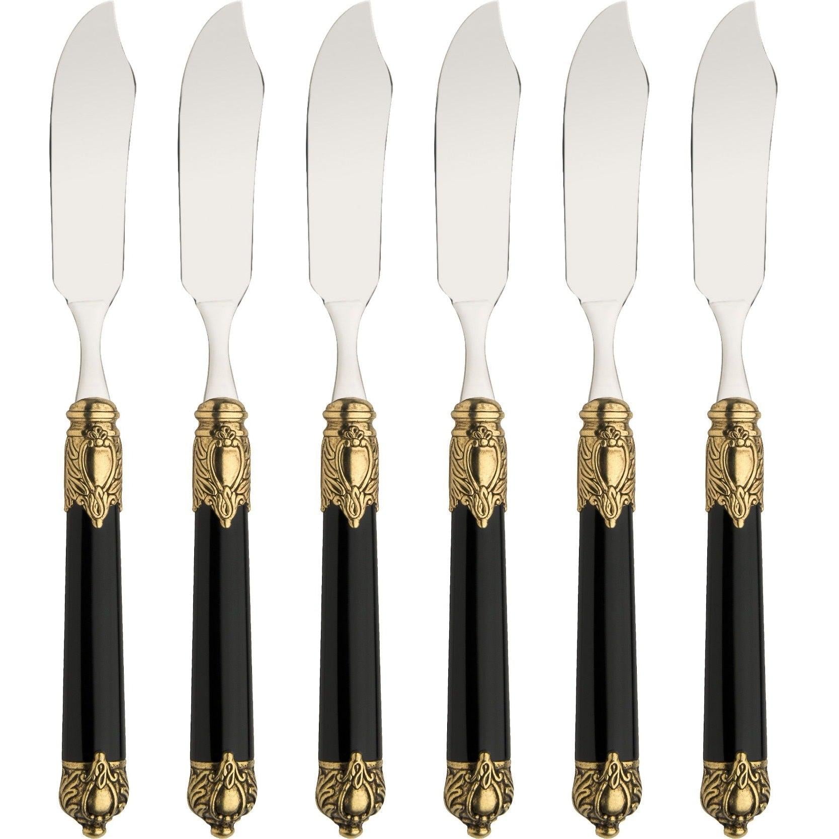 Rinascimento Fish Knives Set gold and black-Casa Bugatti USA