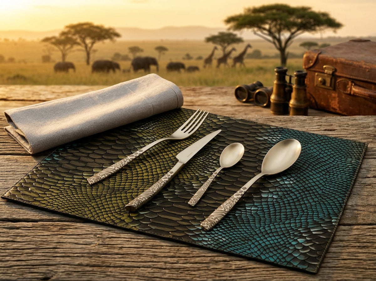 Riviera Animal Print Champagne Matte  5 Piece Place Setting
