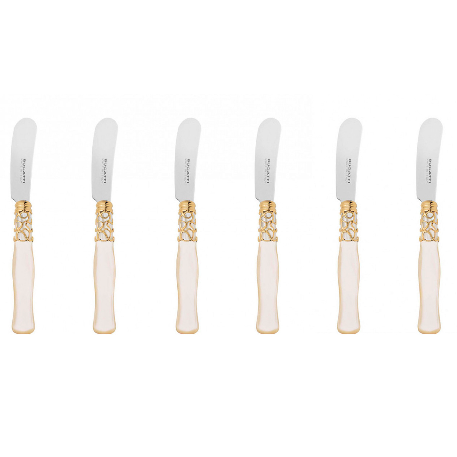 Selene Gold Ring Spreaders / Butter Knives Set - IVORY-Casa Bugatti USA